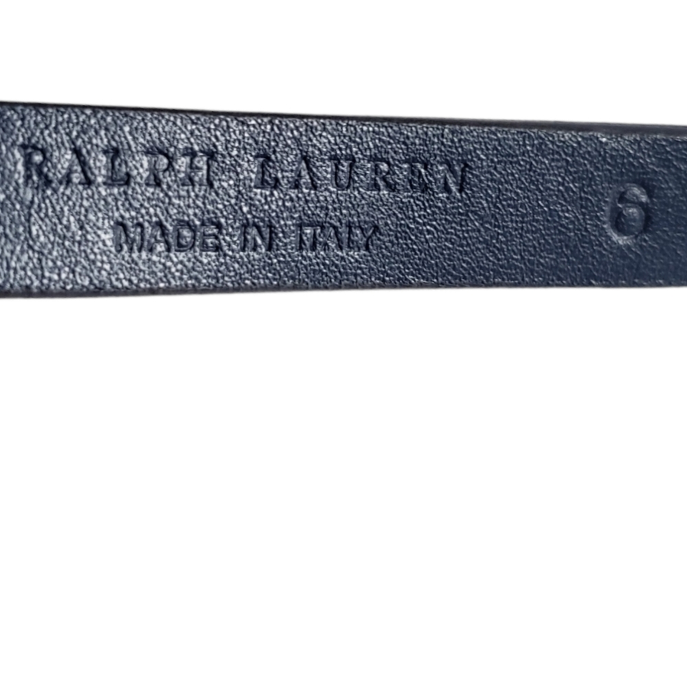 Ralph Lauren navy blue leather skinny Italian belt 6 - Picture 6 of 6